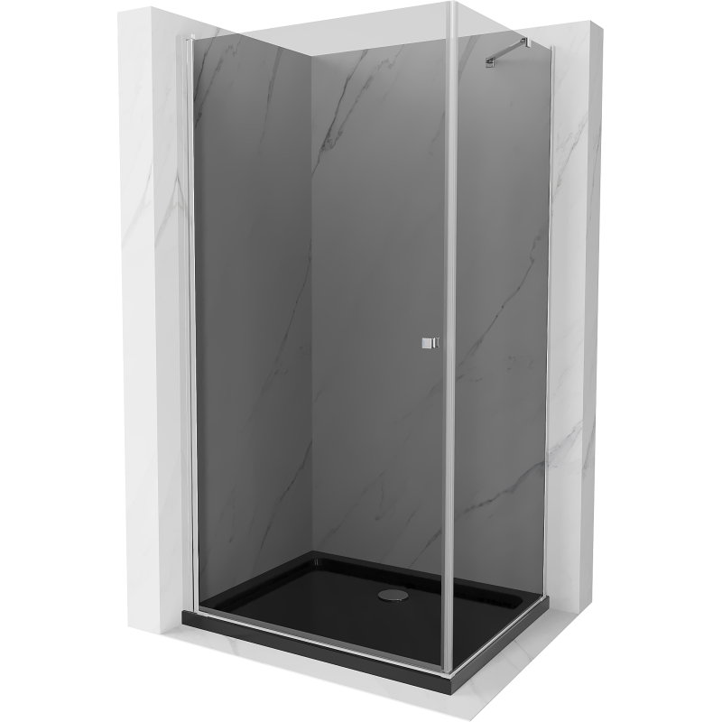 Mexen Pretoria hinged shower cubicle 80 x 120 cm, Graphite, Chrome + shower tray Flat, Black - 852-080-120-01-40-4070