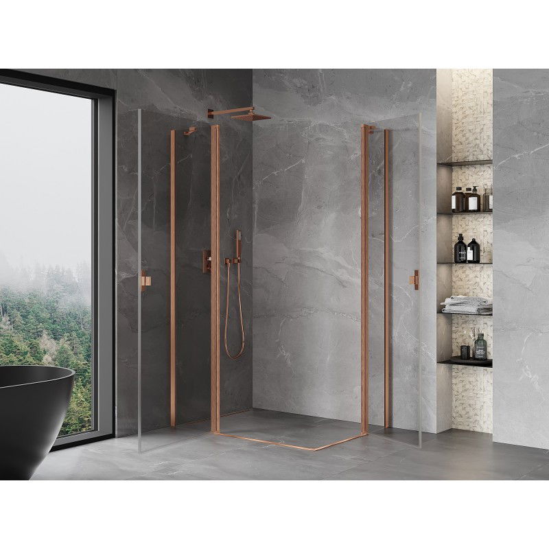 Mexen Mist Duo hinged shower enclosure 95 x 75 cm, transparent, brushed copper - 8A4-095-075-65-00