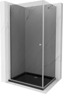 Mexen Pretoria hinged shower cubicle 80 x 70 cm, Graphite, Chrome + shower tray Flat, Black - 852-080-070-01-40-4070