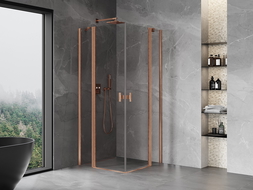 Mexen Mist Duo 80 x 80 cm Pivot Shower Enclosure, Transparent, Brushed Copper - 8A4-080-080-65-00