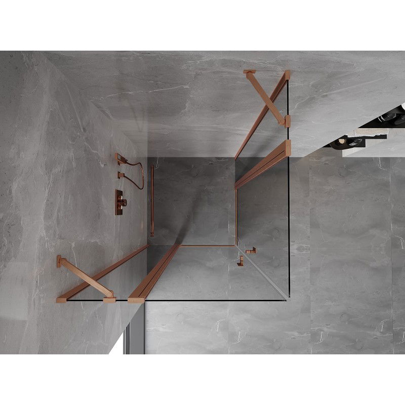 Mexen Mist Duo 80 x 80 cm Pivot Shower Enclosure, Transparent, Brushed Copper - 8A4-080-080-65-00