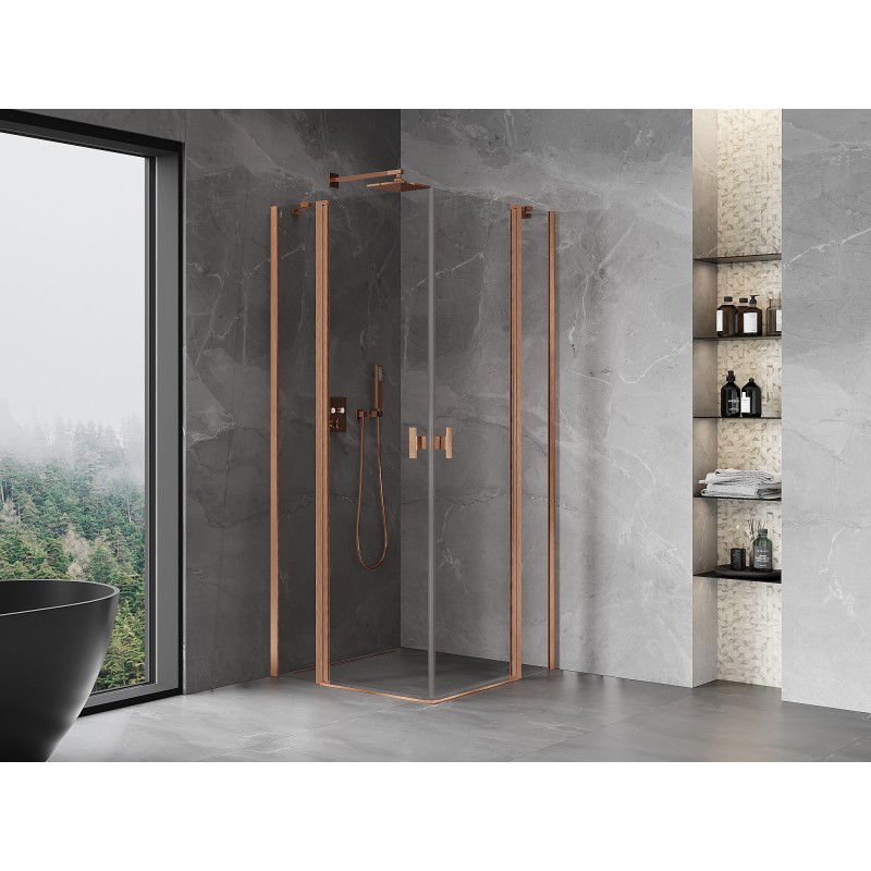 Mexen Mist Duo hinged shower enclosure 85 x 85 cm, transparent, brushed copper - 8A4-085-085-65-00