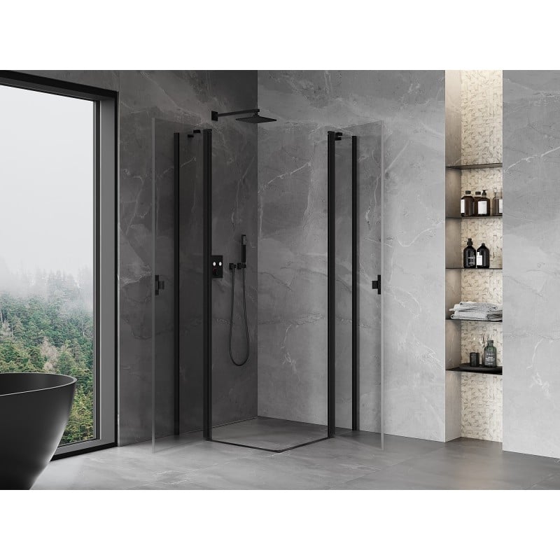 Mexen Mist Duo 70 x 70 cm, Transparent, Black Hinged Shower Enclosure - 8A4-070-070-70-00