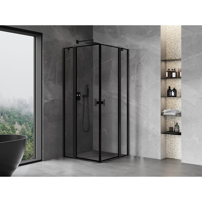Mexen Mist Duo Hinged Shower Enclosure 85 x 85 cm, Black Frame, Black - 8A4-085L-085P-70-70
