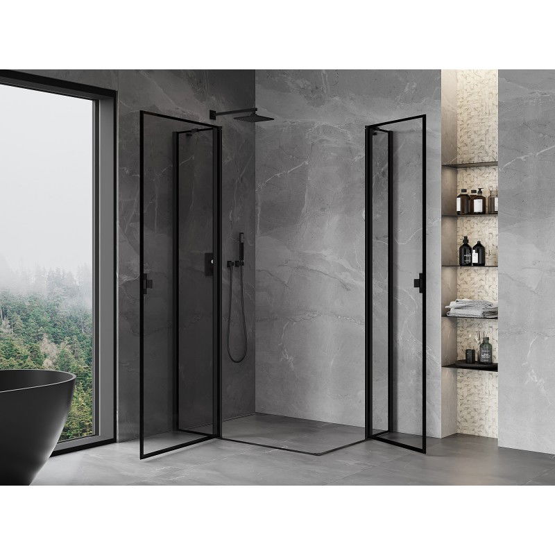 Mexen Mist Duo hinged shower enclosure 105 x 95 cm, black frame, black - 8A4-105L-095P-70-70