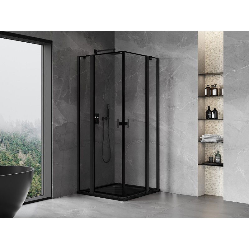 Mexen Mist Duo 110 x 110 cm hinged shower enclosure, black frame, black - 8A4-110L-110P-70-70