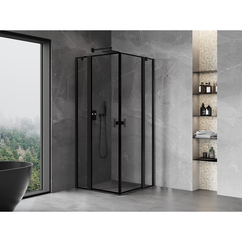 Mexen Mist Duo Pivot Shower Enclosure 115 x 115 cm, Black Frame, Black - 8A4-115L-115P-70-70