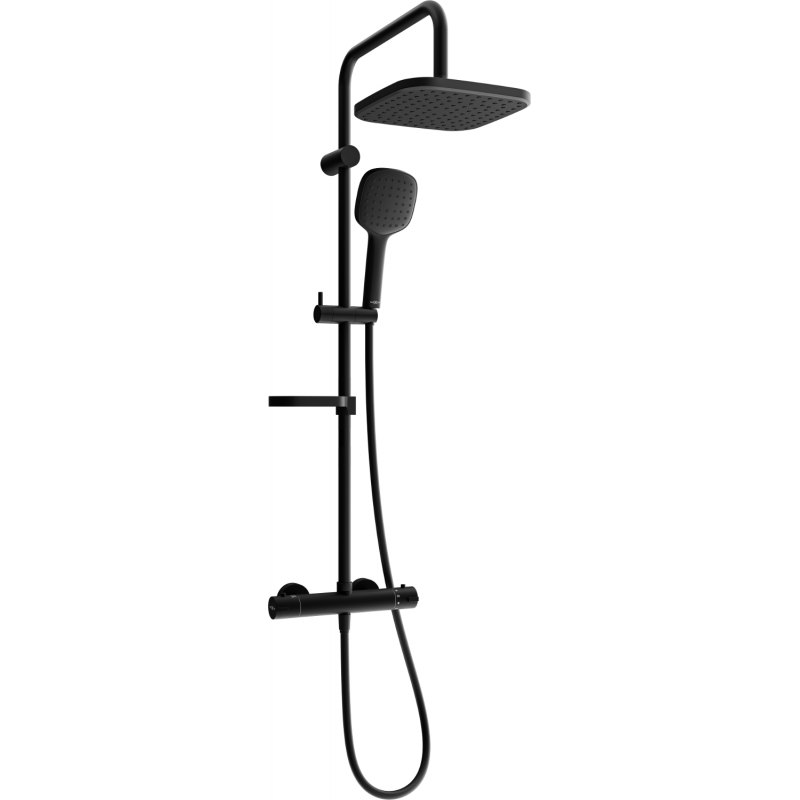 Mexen KX33 exposed shower set with overhead shower and thermostatic mixer, black - 771503391-70