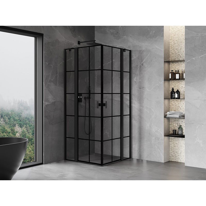 Mexen Mist Duo folding shower cabin 75 x 75 cm, black grid, black - 8A4-075L-075P-70-77