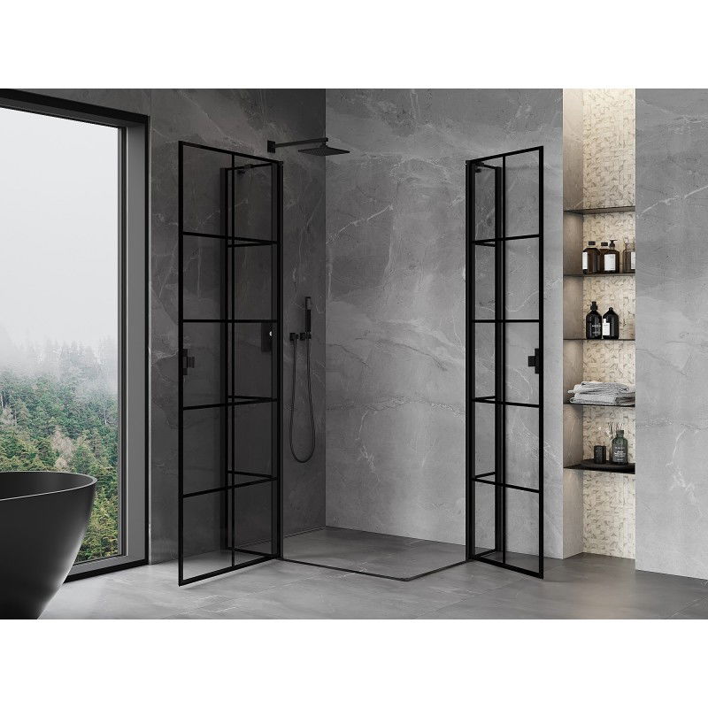 Mexen Mist Duo pivot shower cabin 100 x 85 cm, black grid, black - 8A4-100L-085P-70-77