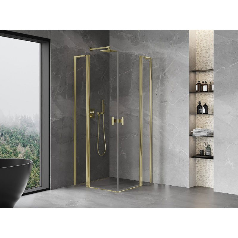 Mexen Mist L Duo pivot shower cabin 100 x 100 cm, transparent, gold - 8A4L-100-100-50-00