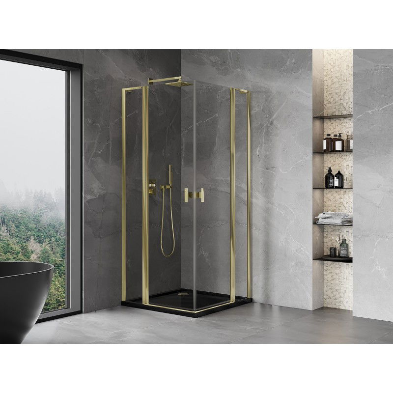Mexen Mist L Duo 120 x 120 cm Hinged Shower Enclosure, Transparent, Gold - 8A4L-120-120-50-00