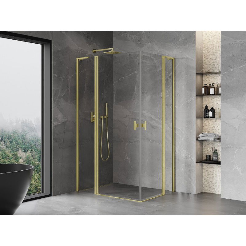 Mexen Mist L Duo Hinged Shower Enclosure 120 x 100 cm, Transparent, Brushed Gold - 8A4L-120-100-55-00