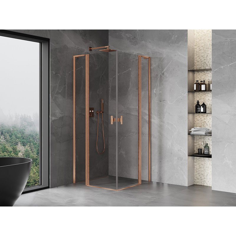 Mexen Mist L Duo 90 x 90 cm Pivot Shower Enclosure, Transparent, Brushed Copper - 8A4L-090-090-65-00