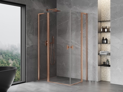 Mexen Mist L Duo Shower Enclosure Hinged 95 x 90 cm, Transparent, Brushed Copper - 8A4L-095-090-65-00