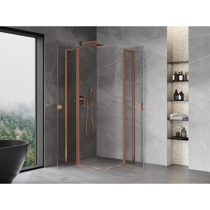 Mexen Mist L Duo Swing Shower Enclosure 115 x 115 cm, Transparent, Brushed Copper - 8A4L-115-115-65-00