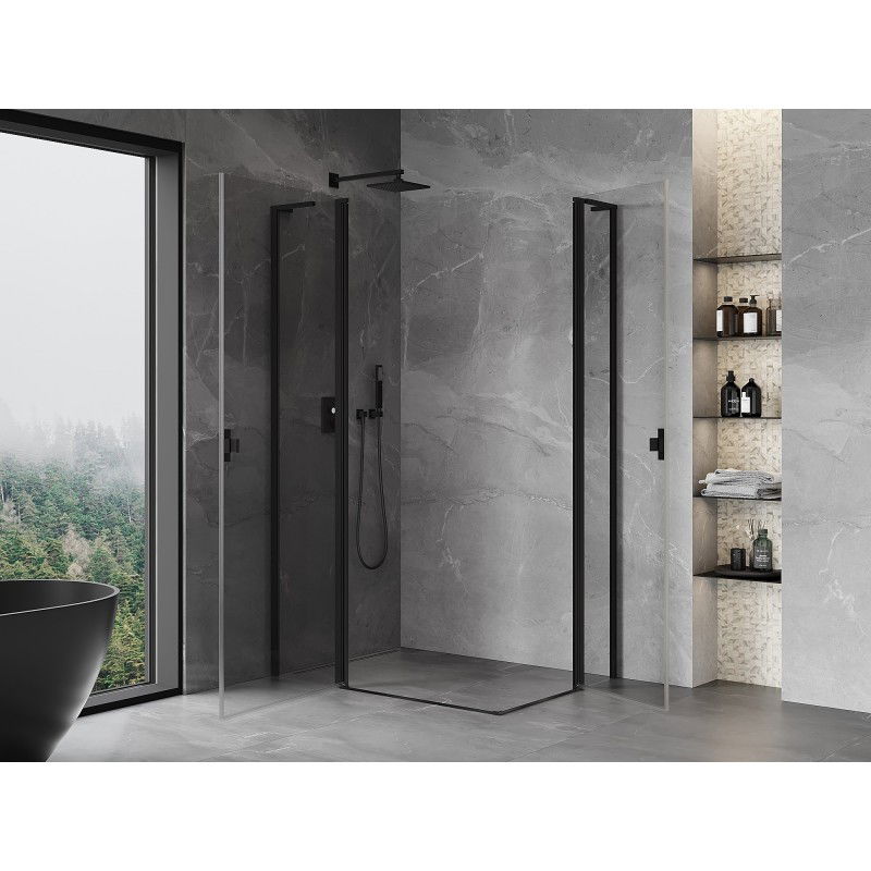 Mexen Mist L Duo Hinged Shower Enclosure 100 x 90 cm, Transparent, Black - 8A4L-100-090-70-00