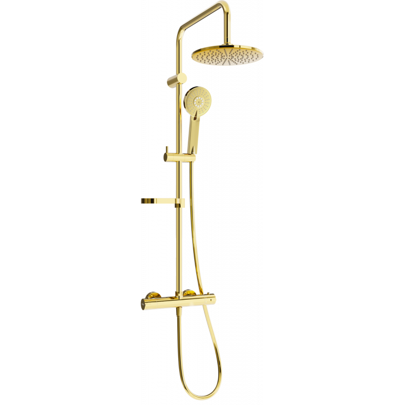 Mexen KX40 surface-mounted shower set with a rainmaker and thermostatic mixer tap, Gold - 771504091-50