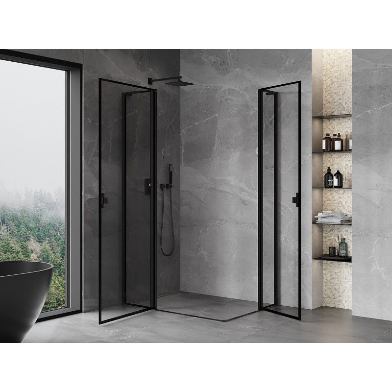 Mexen Mist L Duo Swing Shower Enclosure 120 x 105 cm, Black Frame, Black - 8A4L-120L-105P-70-70