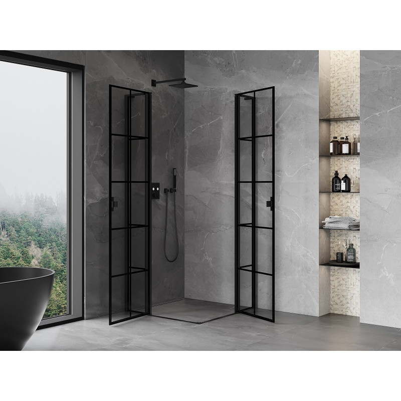 Mexen Mist L Duo shower enclosure swing 95 x 95 cm, black grid, black - 8A4L-095L-095P-70-77
