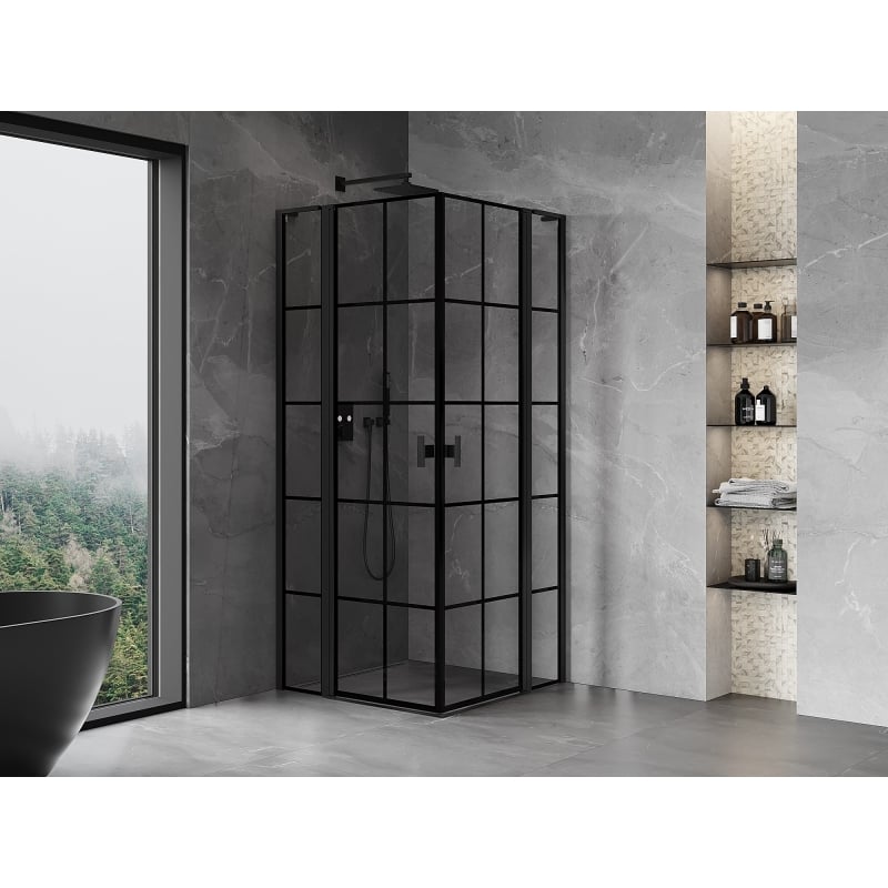 Mexen Mist L Duo shower enclosure swing 95 x 95 cm, black grid, black - 8A4L-095L-095P-70-77