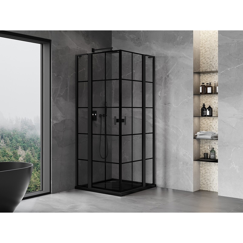 Mexen Mist L Duo shower enclosure swing 95 x 95 cm, black grid, black - 8A4L-095L-095P-70-77
