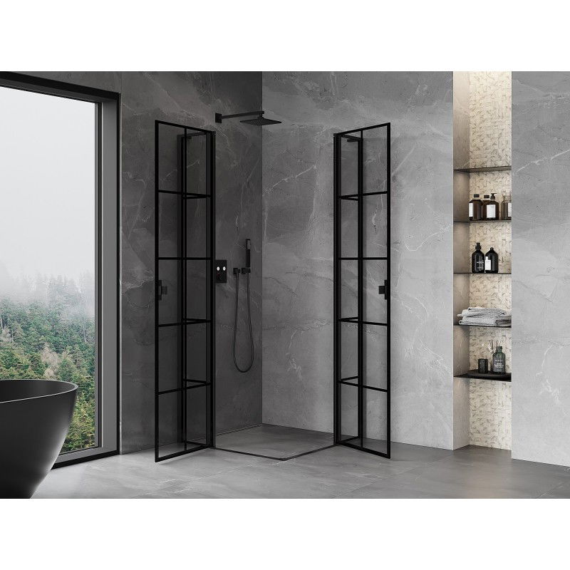 Mexen Mist L Duo pivot shower enclosure 110 x 110 cm, black grid, black - 8A4L-110L-110P-70-77