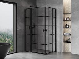 Mexen Mist L Duo Shower Enclosure Hinged 120 x 110 cm, Black Grid, Black - 8A4L-120L-110P-70-77