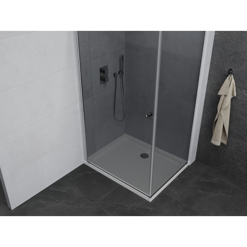 Mexen Pretoria hinged shower cabin 100 x 70 cm, graphite, chrome + Flat shower tray - 852-100-070-01-40-4010
