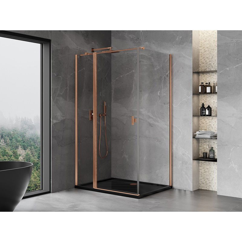 Mexen Mist T hinged shower enclosure 90 x 100 cm, transparent, brushed copper - 8A4T-090-100-65-00