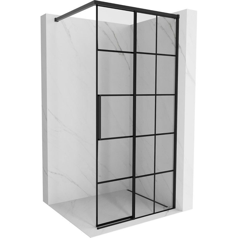 Mexen Rox Walk-in Shower Wall Right 75 x 200 cm, Black Grid 8 mm, Black - 8C2-075-003-70-77-P