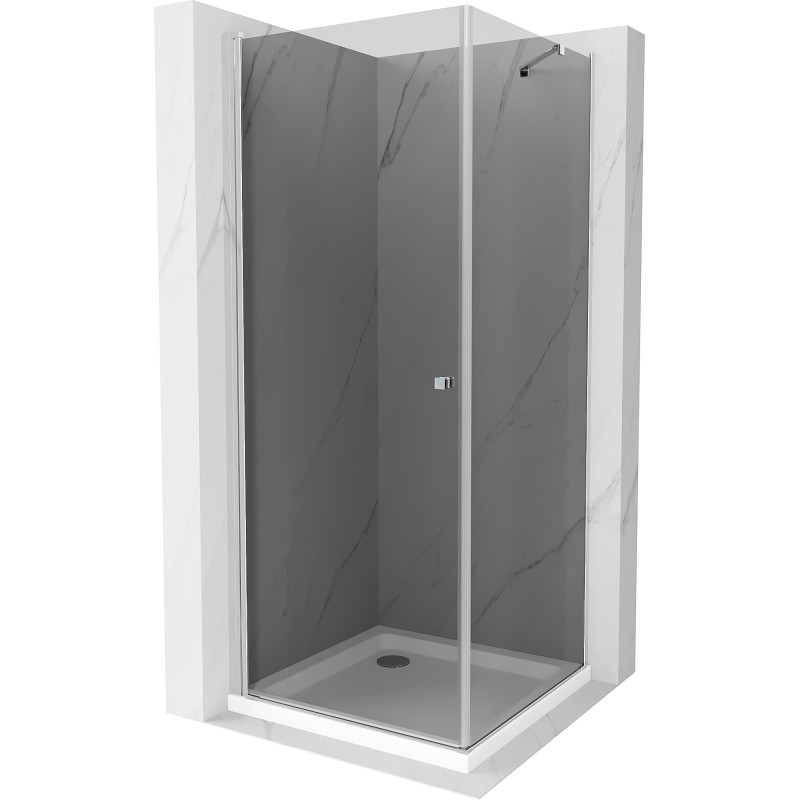 Mexen Pretoria 100 x 100 cm Swing Shower Enclosure, Graphite, Chrome + Flat Shower Tray - 852-100-100-01-40-4010