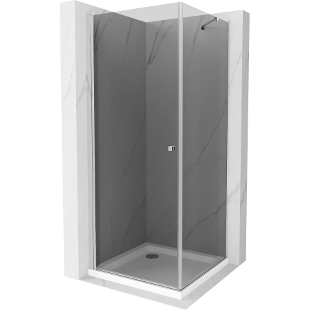 Mexen Pretoria hinged shower cubicle 100 x 100 cm, Graphite , Chrome + shower tray Flat - 852-100-100-01-40-4010