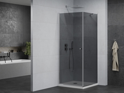 Mexen Pretoria hinged shower cubicle 100 x 100 cm, Graphite , Chrome + shower tray Flat - 852-100-100-01-40-4010