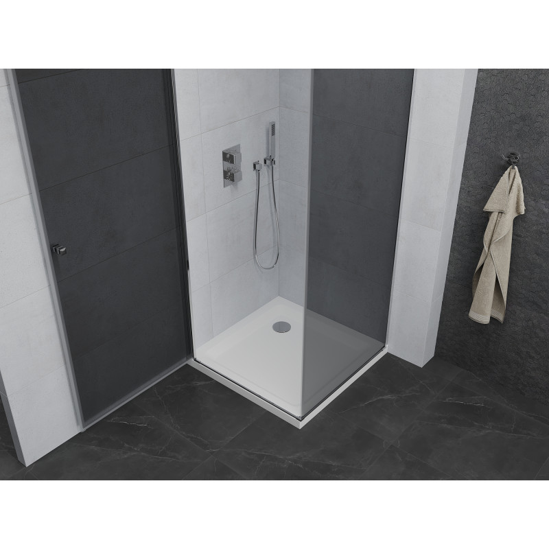 Mexen Pretoria 100 x 100 cm Hinged Shower Cabin, Graphite, Chrome + Flat Shower Tray - 852-100-100-01-40-4010