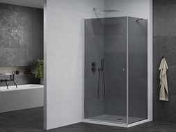 Mexen Pretoria 100 x 120 cm Hinged Shower Enclosure, Graphite, Chrome + Flat Shower Tray - 852-100-120-01-40-4010