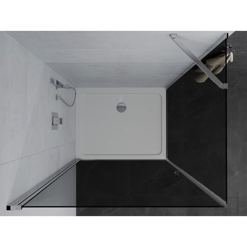 Mexen Pretoria 100 x 120 cm Hinged Shower Enclosure, Graphite, Chrome + Flat Shower Tray - 852-100-120-01-40-4010