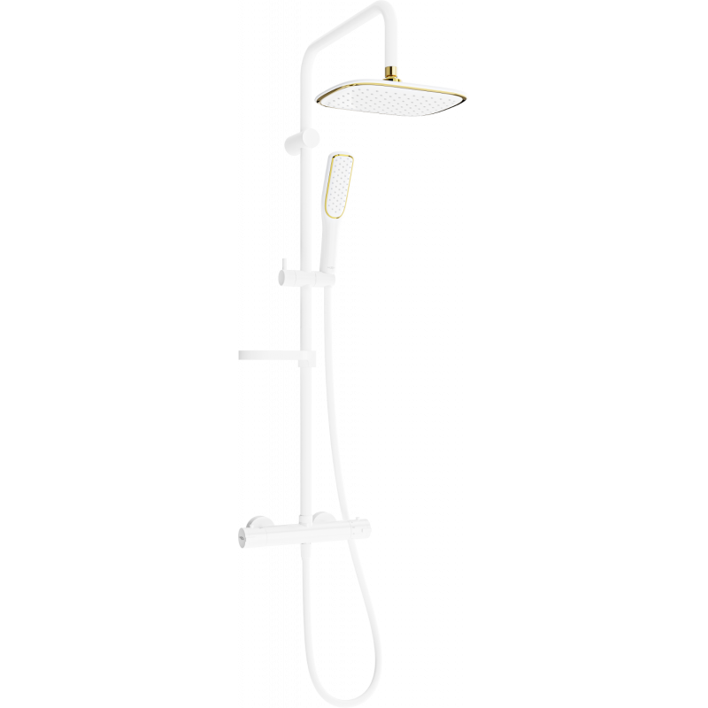 Mexen KX49 surface-mounted shower set with a rainmaker and thermostatic mixer tap, White/Gold - 771504091-25