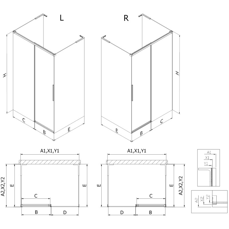 Mexen Rox-3S L 3-sided sliding shower cabin 120 x 120 cm, transparent, chrome - 8C2L-120-120-01-00-3S