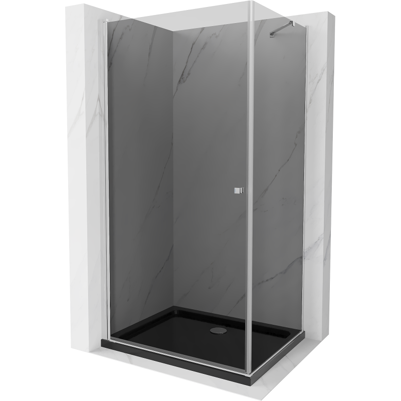 Mexen Pretoria hinged shower cubicle 100 x 120 cm, Graphite, Chrome + shower tray Flat, Black - 852-100-120-01-40-4070