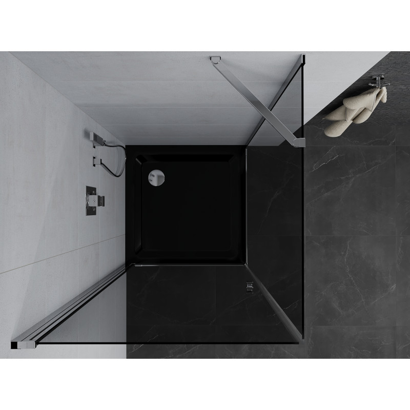 Mexen Pretoria pivot shower cabin 100 x 100 cm, graphite, chrome + Flat tray, black - 852-100-100-01-40-4070