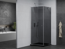 Mexen Pretoria hinged shower cubicle 100 x 100 cm, Graphite, Chrome + shower tray Flat, Black - 852-100-100-01-40-4070