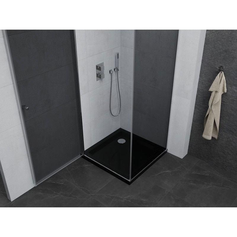 Mexen Pretoria 100 x 100 cm Hinged Shower Enclosure, Graphite, Chrome + Flat Tray, Black - 852-100-100-01-40-4070