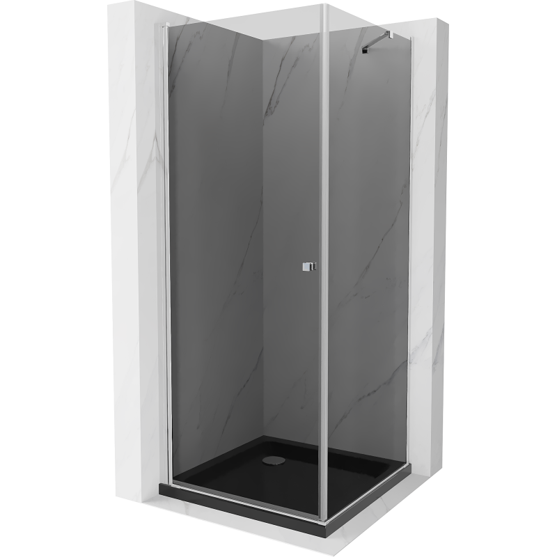 Mexen Pretoria 100 x 100 cm Hinged Shower Enclosure, Graphite, Chrome + Flat Tray, Black - 852-100-100-01-40-4070
