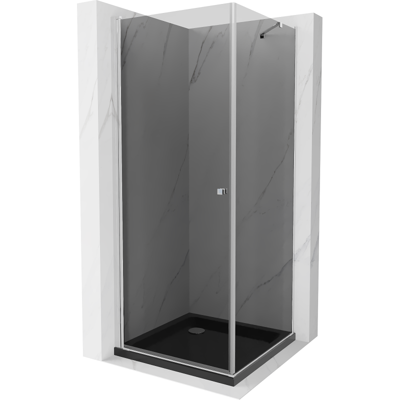 Mexen Pretoria hinged shower cubicle 100 x 100 cm, Graphite, Chrome + shower tray Flat, Black - 852-100-100-01-40-4070