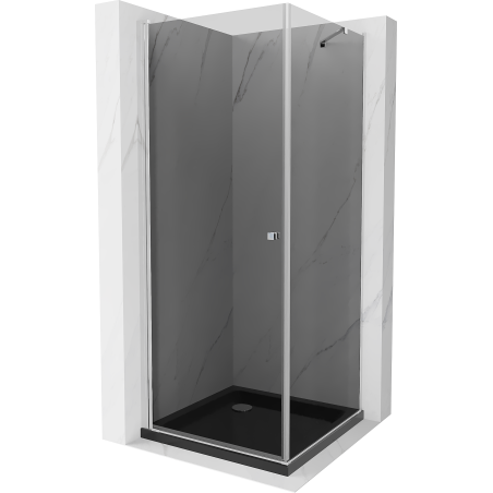 Mexen Pretoria 100 x 100 cm Hinged Shower Enclosure, Graphite, Chrome + Flat Tray, Black - 852-100-100-01-40-4070