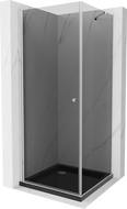Mexen Pretoria hinged shower cubicle 100 x 100 cm, Graphite, Chrome + shower tray Flat, Black - 852-100-100-01-40-4070