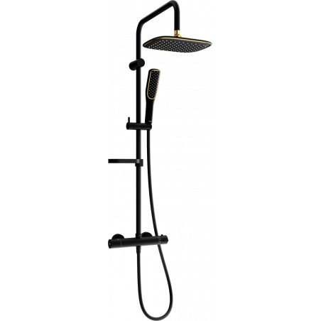 Mexen KX49 surface-mounted shower set with shower head and thermostatic mixer, black/gold - 771504991-75