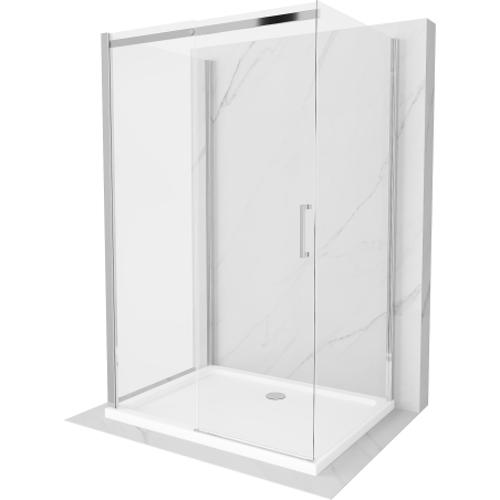 Mexen Omega extendable 3-walled shower cubicle 120 x 80 cm, transparent, Chrome + shower tray Flat - 825-120-080-01-00-3s-4010