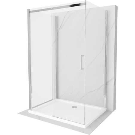 Mexen Omega extendable 3-walled shower cubicle 130 x 100 cm, transparent, Chrome + shower tray Flat - 825-130-100-01-00-3s-4010